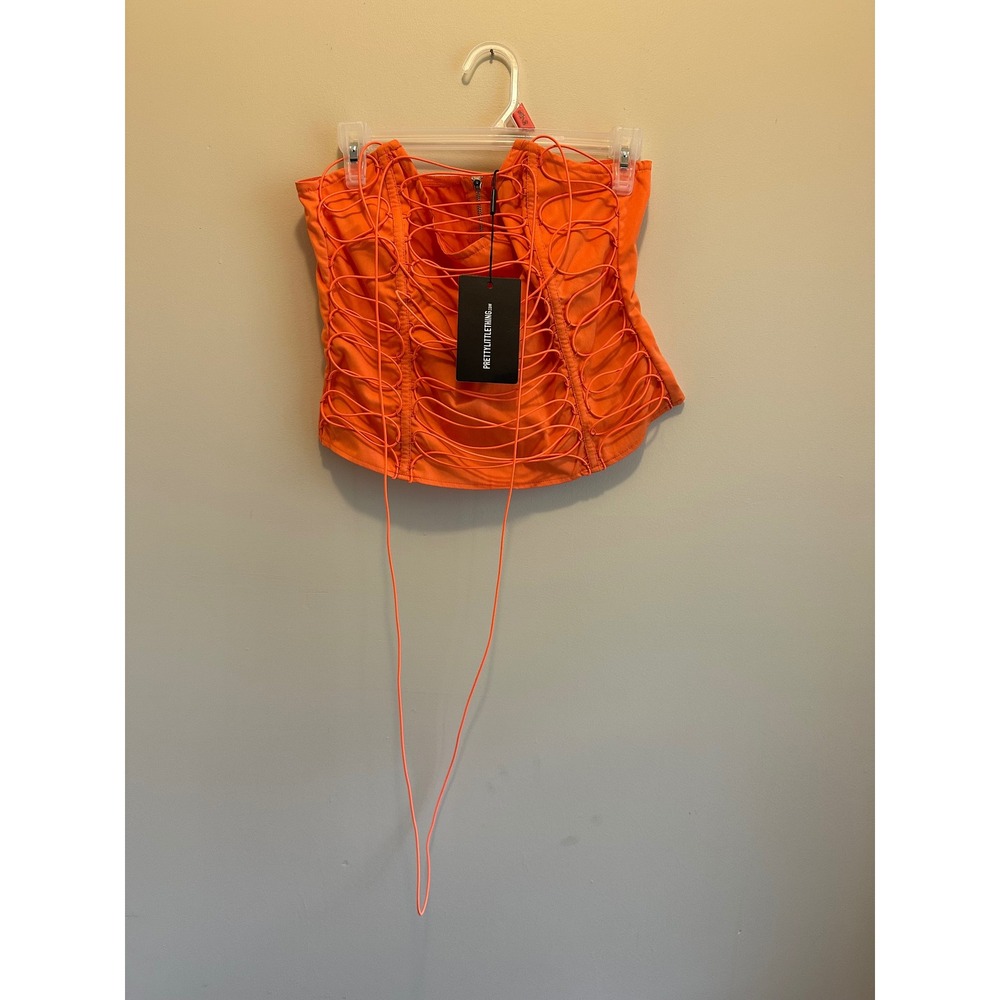 PrettyLittleThing Neon Orange Strappy Lace Up Corset Top ZZ4951 Womens Size 10